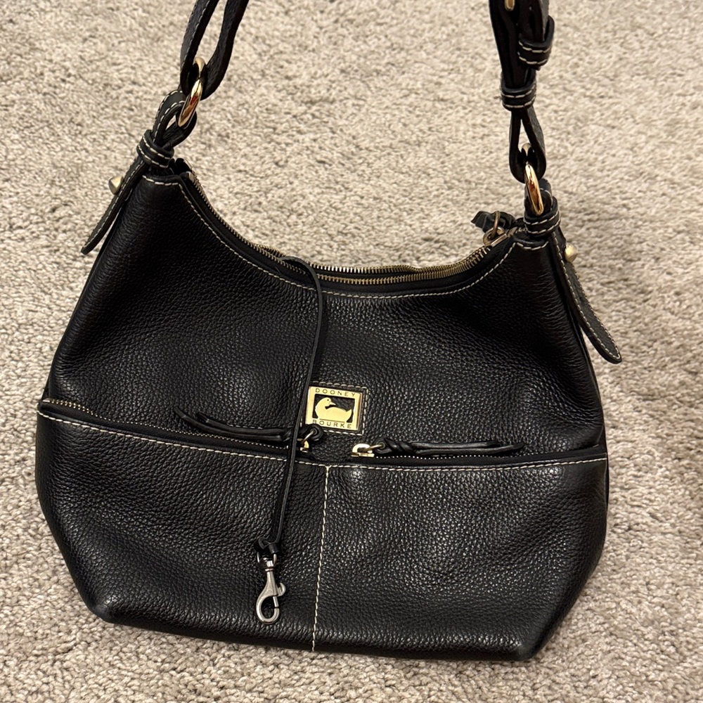 Dooney & Bourke Black Hobo Bag with Gold Accents
